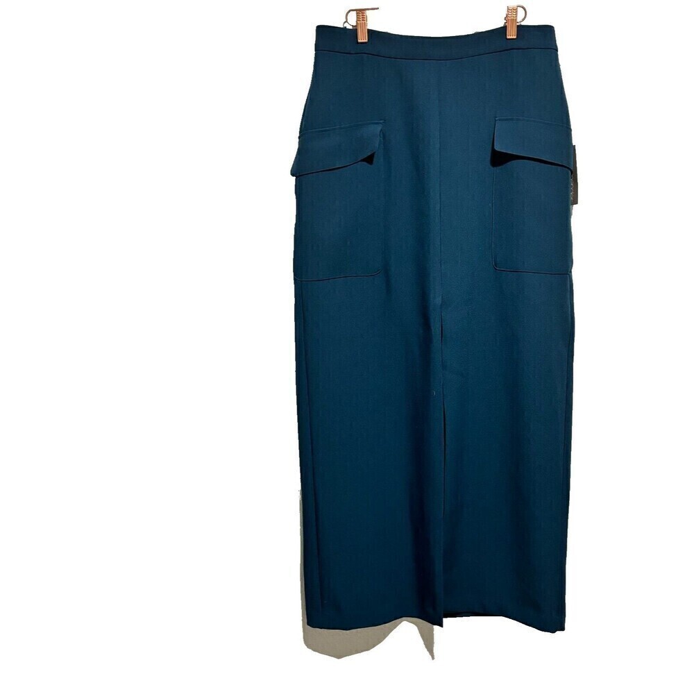 NWT NY&C Eva Mendes Womens Pine Green Flat Pockets Maxi‎ Skirt 10 Pockets